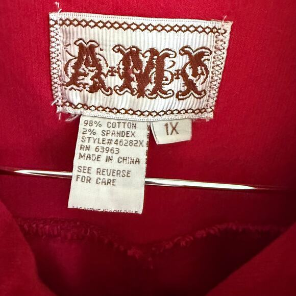 Y2K Western Red Corduroy Jacket 1X Button Front Plus Size Stretch Holiday Bold - Picture 2 of 14